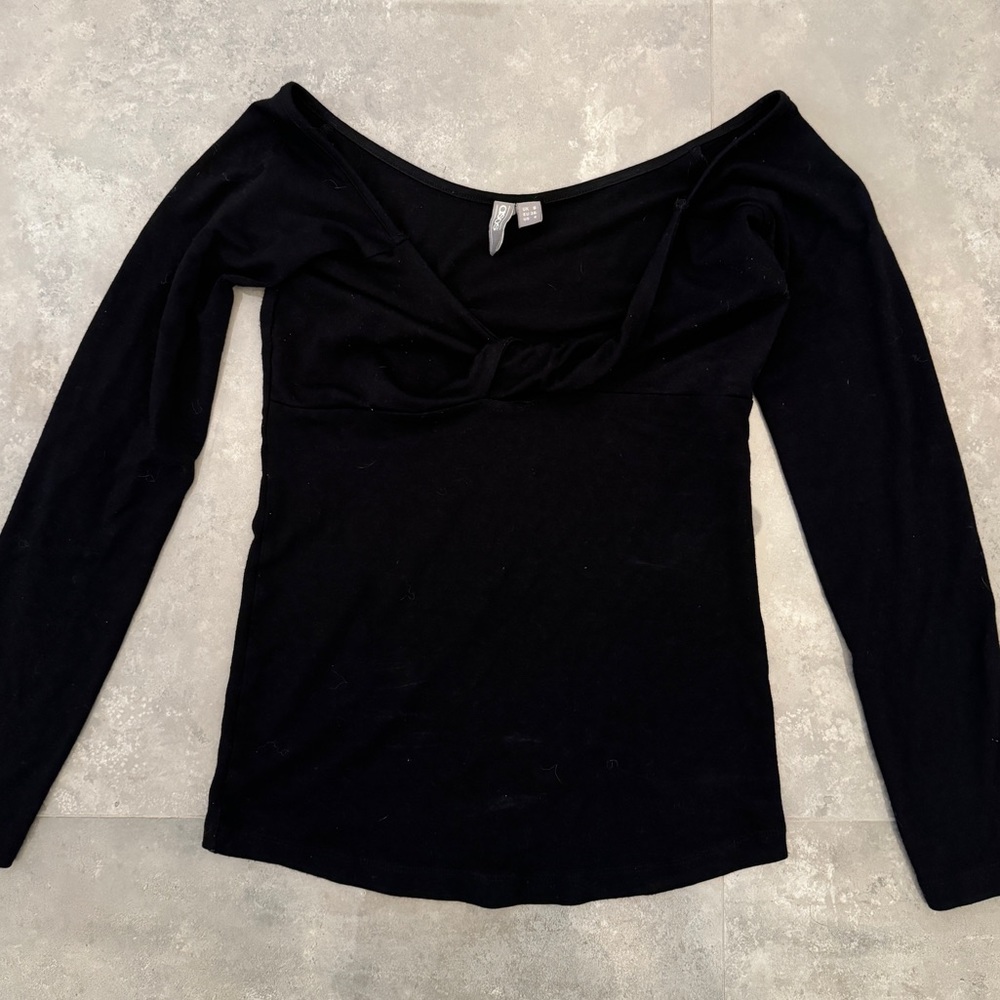 ASOS DESIGN Twist Front Bardot Top With Long Sleeves Size 4 - Picture 6 of 7